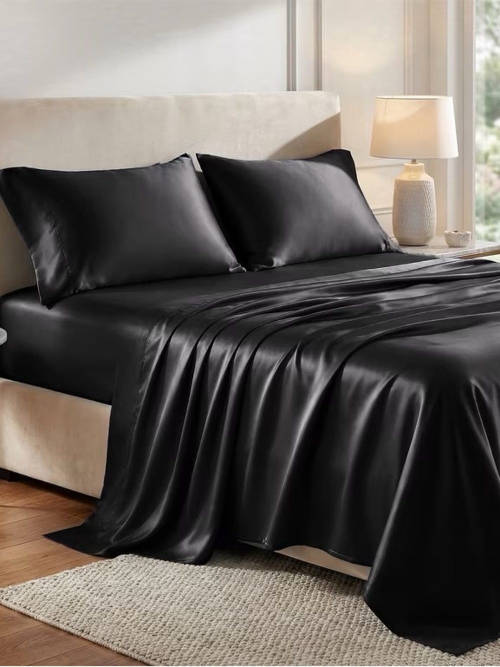 Luxury Black Full 4 piece Satin Sheet Set
